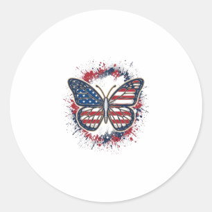 Patriotischer Schmetterling Vintage-Stich Vektor-D Runder Aufkleber