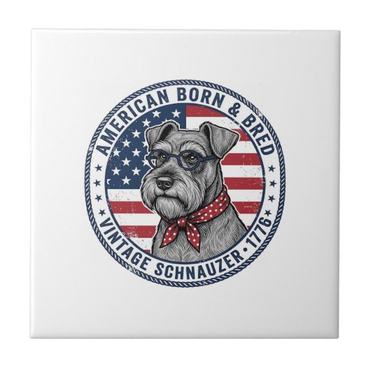 Patriotischer Schnauzer Hund Vintage Fliese (Vorderseite)