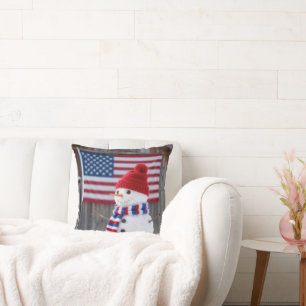Patriotischer Schneemann mit amerikanischer Flagge Kissen