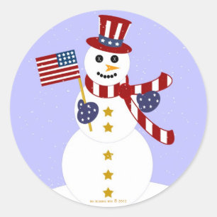 Patriotischer Schneemann USA mit Flaggen-runden Runder Aufkleber