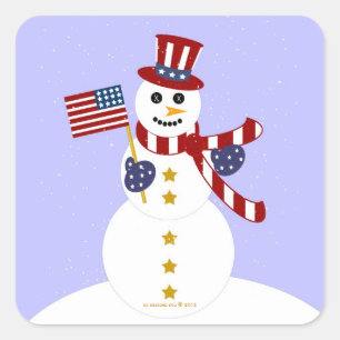 Patriotischer Schneemann USA mit Quadratischer Aufkleber