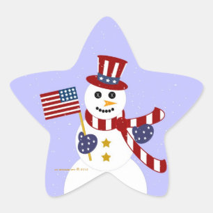 Patriotischer Schneemann USA mit Stern-Aufkleber
