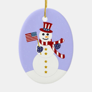 Patriotischer Schneemann Weihnachtsfeiertag Keramik Ornament
