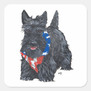 Patriotischer Schottischer Terrier Quadratischer Aufkleber