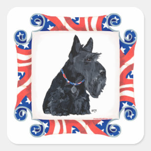 Patriotischer Schottischer Terrier Quadratischer Aufkleber