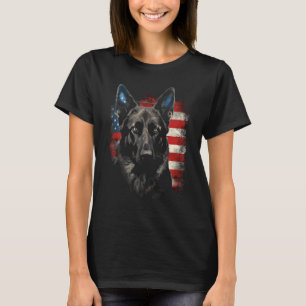 Patriotischer Schwarzer Schäferhund, amerikanische T-Shirt