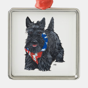 Patriotischer Scottie-Schmuckanhänger Silbernes Ornament
