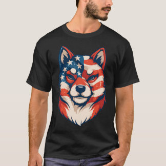 Patriotischer Shiba Inu Hund Vintage Amerikanische T-Shirt