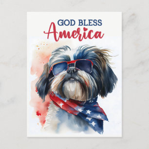 Patriotischer Shih Tzu, Gott segne Amerika Postkar Postkarte
