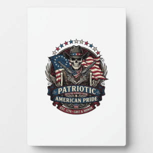 Patriotischer Skelett-Cowboy Dunkler Patriot Skele Fotoplatte