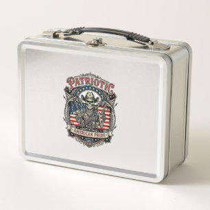 Patriotischer Skelett-Cowboy Dunkler Patriot-Skele Metall Brotdose