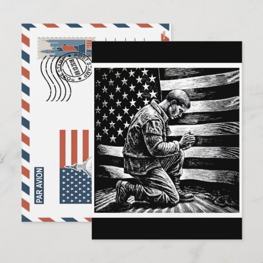 Patriotischer Soldat mit US-Flagge Postkarte (Vorne/Hinten)
