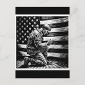 Patriotischer Soldat mit US-Flagge Postkarte (Vorderseite)