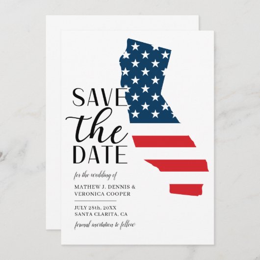 Patriotischer Staat California Hochzeit in Urlaubs Save The Date (Vorne/Hinten)