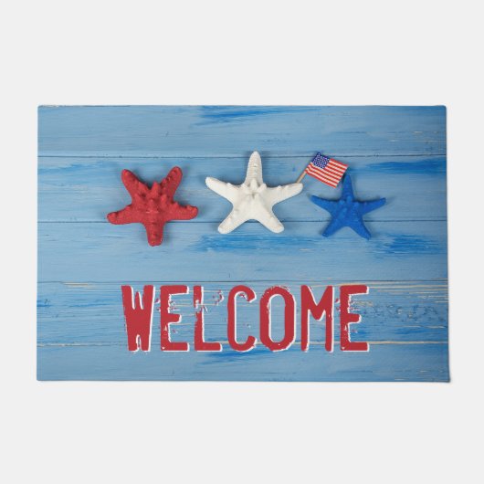 Patriotischer Starfish mit amerikanischer Flagge Fußmatte (Vorderseite)