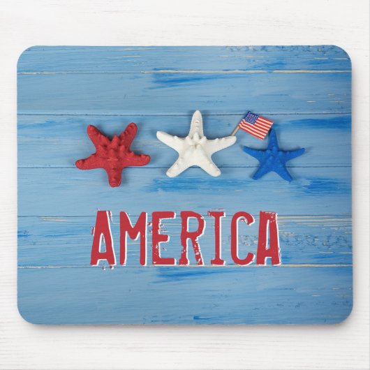Patriotischer Starfish mit amerikanischer Flagge Mousepad (Vorne)
