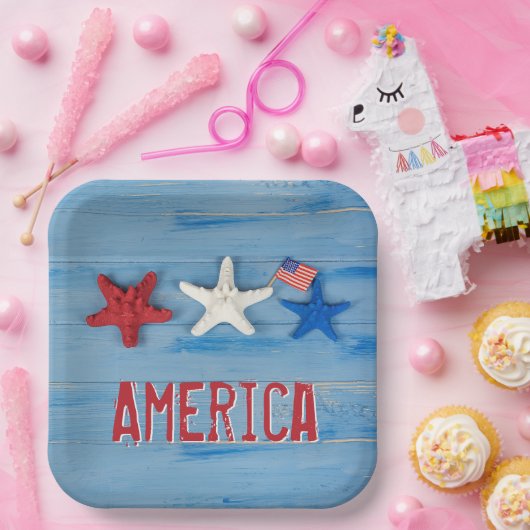 Patriotischer Starfish mit amerikanischer Flagge Pappteller (Party)