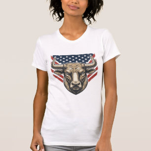 Patriotischer Stierkopf Vintage-Stich Vektor Kunst T-Shirt