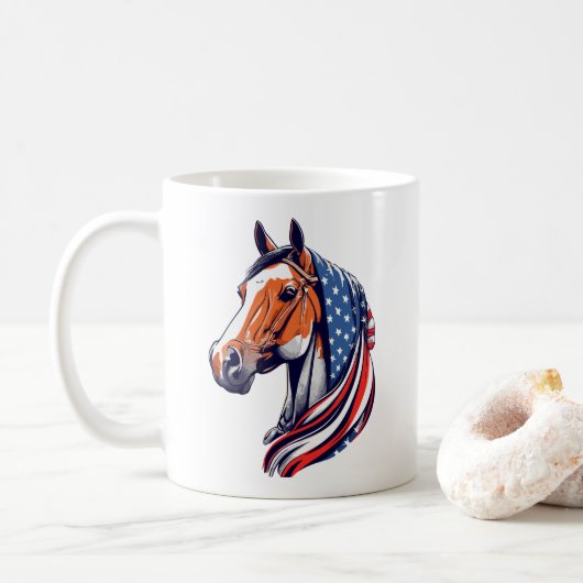 Patriotischer Stolz : Viertelpferd mit amerikanisc Kaffeetasse (Mit Donut)