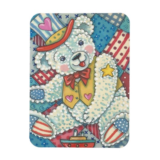 PATRIOTISCHER TEDDDY BEAR & QUILT MAGNET (Vertikal)