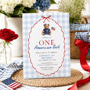Patriotischer Teddybär im preppy Stil für Mädchen Einladung