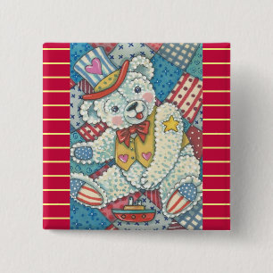 PATRIOTISCHER TEDDYBÄR & PATCHWORK-KNOPF Quadrat Button