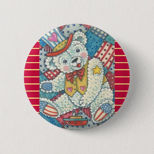 PATRIOTISCHER TEDDYBÄR & PATCHWORK-KNOPF Rund Button (Vorderseite)