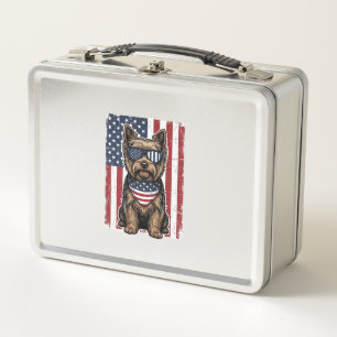 Patriotischer Terrier-Hund Vintage-Flagge Vektor-D Metall Brotdose