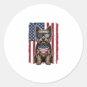 Patriotischer Terrier-Hund Vintage-Flagge Vektor-D Runder Aufkleber