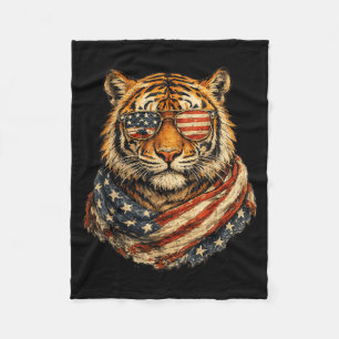 Patriotischer Tiger USA-Flagge Sungles Vintage Fleecedecke