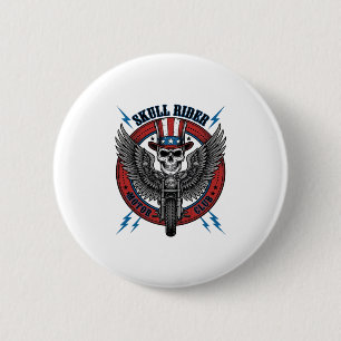 Patriotischer Totenkopf Motorrad Adler Vintage Button