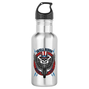 Patriotischer Totenkopf Motorrad Adler Vintage Edelstahlflasche