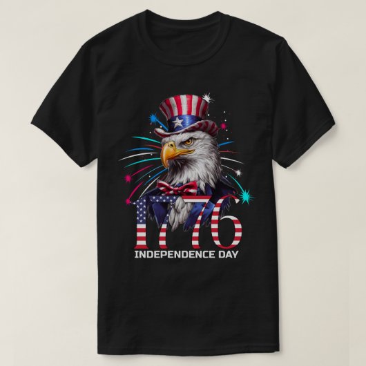 Patriotischer Unabhängigkeitstag 1776 Adlerfeuerwe T-Shirt (Design vorne)