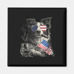 Patriotischer US-Flaggen-Vater mit Border Collie Magnet