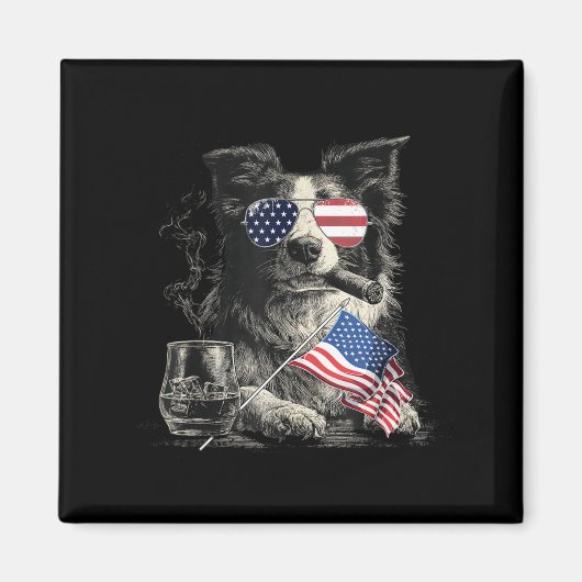 Patriotischer US-Flaggen-Vater mit Border Collie Magnet (Vorne)