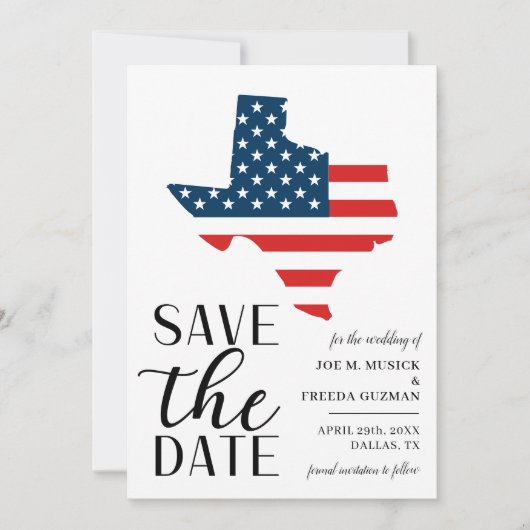 Patriotischer US-Staat der texanischen Hochzeit in Save The Date (Vorderseite)