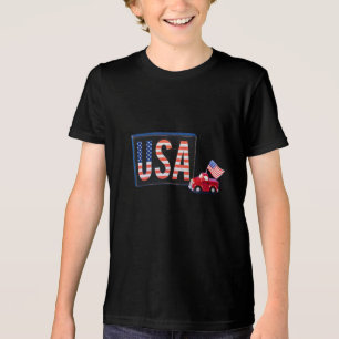 Patriotischer USA-Block mit rotem Lkw und Flagge Tri-Blend Shirt
