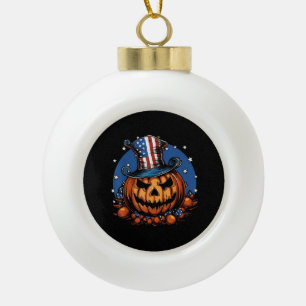 Patriotischer USA-Flaggen-Halloween-Kürbis Damen, Keramik Kugel-Ornament