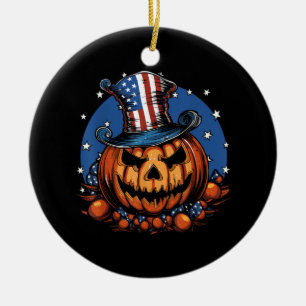Patriotischer-USA-Flaggen-Halloween-Kürbis Frauen, Keramik Ornament