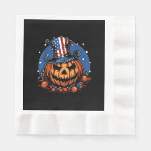 Patriotischer USA-Flaggen-Halloween-Kürbis Frauen, Serviette