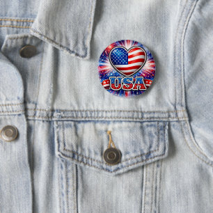 Patriotischer USA-Herz-Knopf – Amerikanische Flagg Button