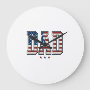 Patriotischer Vater Amerikanische Flagge Vintage-V Große Wanduhr