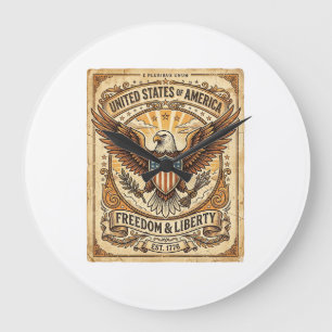 Patriotischer Vintage-Weißkopfseeadler abgenutzt Große Wanduhr