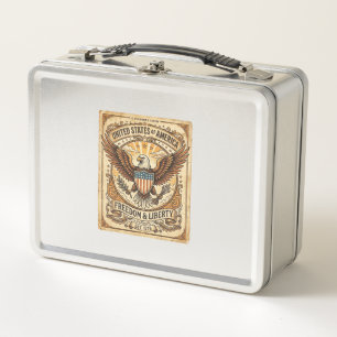 Patriotischer Vintage-Weißkopfseeadler abgenutzt Metall Brotdose