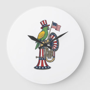 Patriotischer Vogel Vintage-Stich Musik-Shirt-Desi Große Wanduhr
