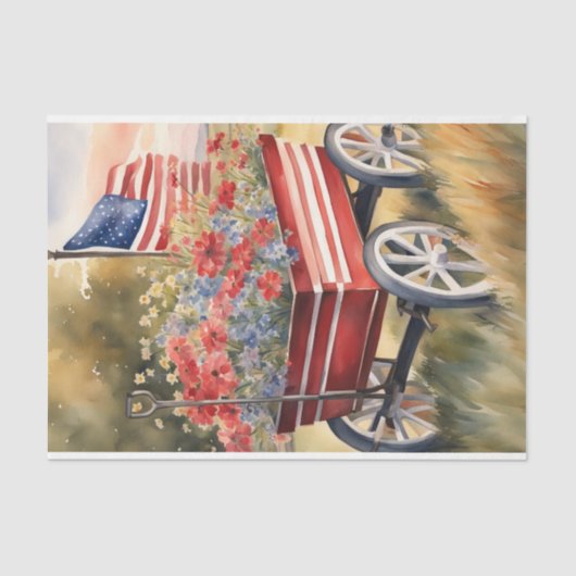 Patriotischer Wagen mit Blume und Flag-Decoupage Seidenpapier (Vorderseite)