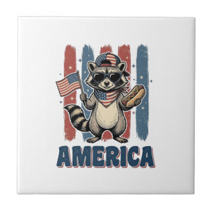 Patriotischer Waschbär Amerika Vintage-Shirt-Desig Fliese
