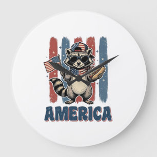 Patriotischer Waschbär Amerika Vintage-Shirt-Desig Große Wanduhr