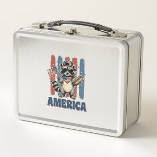 Patriotischer Waschbär Amerika Vintage-Shirt-Desig Metall Brotdose