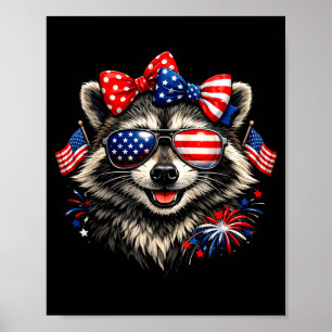 Patriotischer Waschbär lustiger amerikanischer Fla Poster